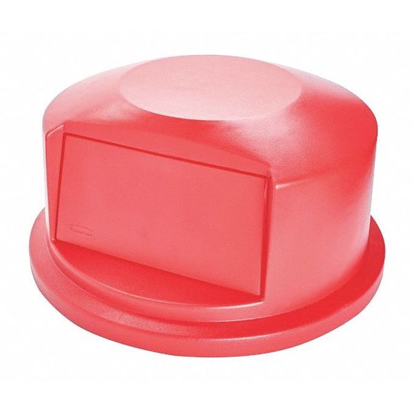44 gal Dome with Push Door Trash Can Lid, 24 3/4 in W/Dia, Red, Resin, 1 Openings
