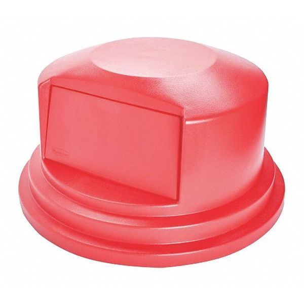 55 gal Dome with Push Door Trash Can Lid, 27 1/4 in W/Dia, Red, Resin, 1 Openings