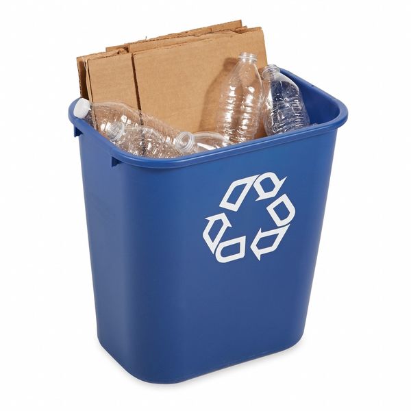 Recycling Wastebasket Container, 7 gal Capacity, 10 1/2 in W, 15 in H, 14 1/2 in D, Plastic, Blue