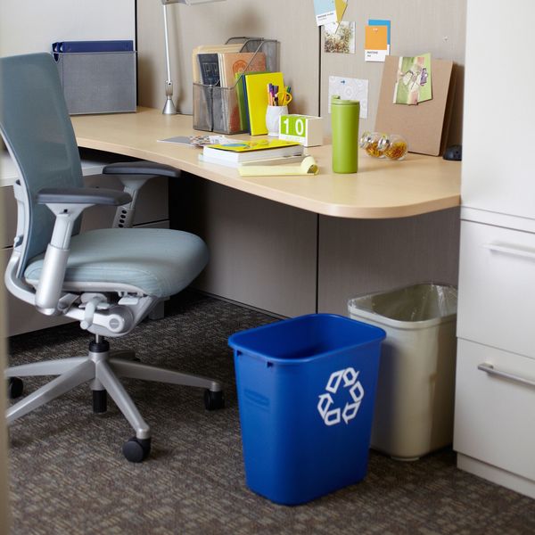 Recycling Wastebasket Container, 7 gal Capacity, 10 1/2 in W, 15 in H, 14 1/2 in D, Plastic, Blue