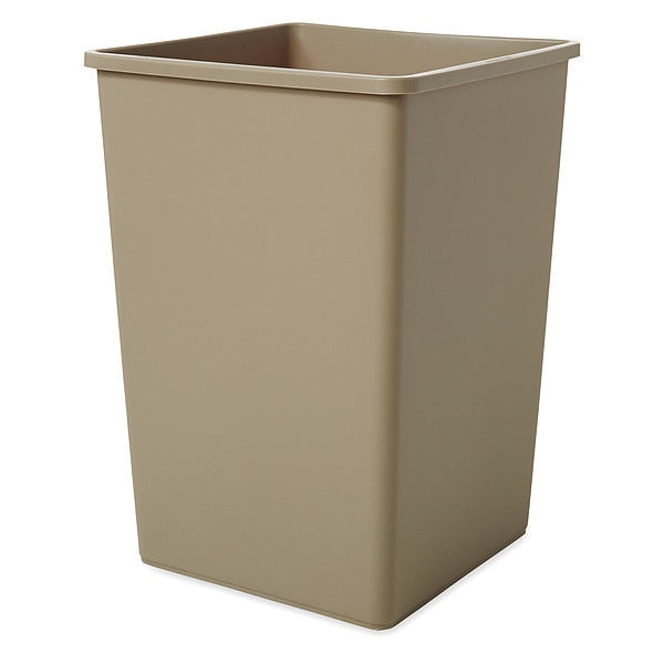 35 gal Square Trash Can, Beige, 19 1/2 in Dia, None, LLDPE