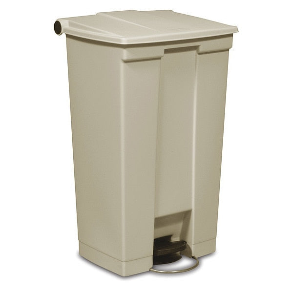 23 gal Rectangular Trash Can, Beige, 19 3/4 in Dia, Step-On, HDPE Base/Polypropylene Lid