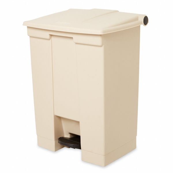 18 gal Rectangular Trash Can, Beige, 19 3/4 in Dia, Step-On, HDPE