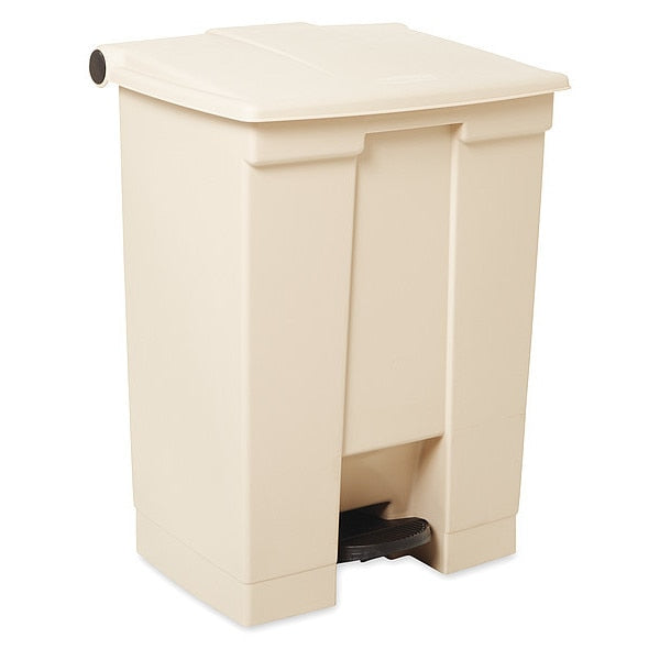 18 gal Rectangular Trash Can, Beige, 19 3/4 in Dia, Step-On, HDPE