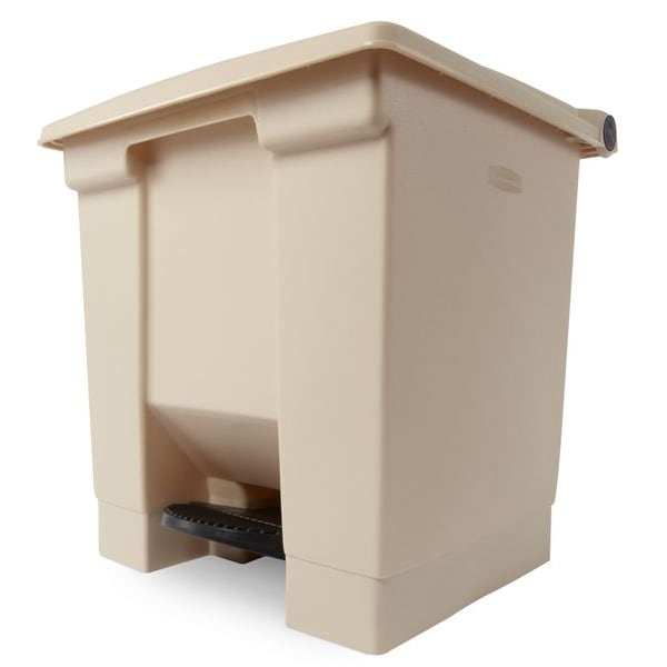8 gal Rectangular Trash Can, Beige, 16 1/4 in Dia, Step-On, HDPE Base/Polypropylene Lid