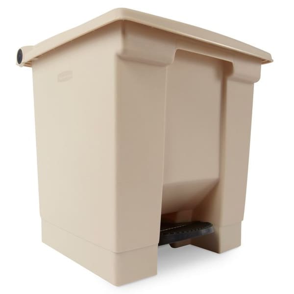 8 gal Rectangular Trash Can, Beige, 16 1/4 in Dia, Step-On, HDPE Base/Polypropylene Lid