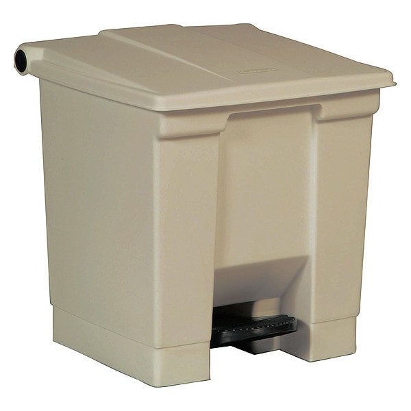 8 gal Rectangular Trash Can, Beige, 16 1/4 in Dia, Step-On, HDPE Base/Polypropylene Lid