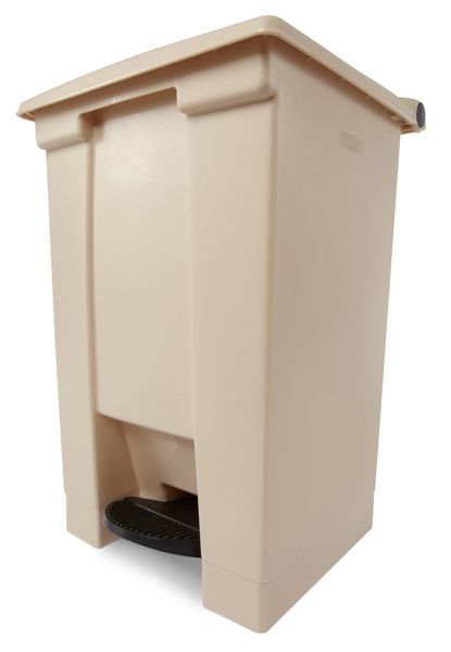 12 gal Rectangular Trash Can, Beige, 16 1/4 in Dia, Step-On, HDPE Base/Polypropylene Lid