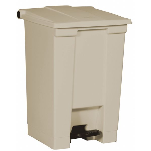 12 gal Rectangular Trash Can, Beige, 16 1/4 in Dia, Step-On, HDPE Base/Polypropylene Lid