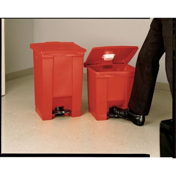8 gal Rectangular Trash Can, Red, 16 1/4 in Dia, Step-On, Plastic