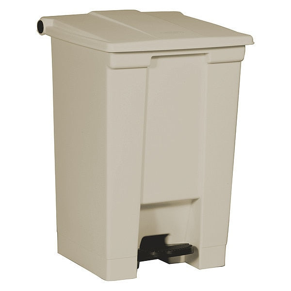 12 gal Rectangular Trash Can, Beige, 16 1/4 in Dia, Step-On, HDPE Base/Polypropylene Lid