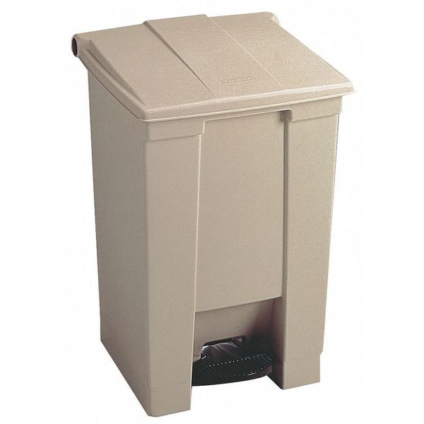8 gal Rectangular Trash Can, Beige, 16 1/4 in Dia, Step-On, HDPE Base/Polypropylene Lid