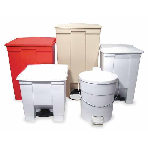 12 gal Rectangular Trash Can, Beige, 16 1/4 in Dia, Step-On, HDPE Base/Polypropylene Lid