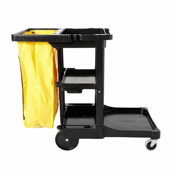 Janitor Cleaning Cart with Zip Bag, 24 gal Capacity, 46 in L, 21 3/4 in W, 38 3/8 in H, Black/Yellow