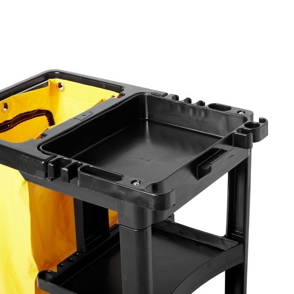 Janitor Cleaning Cart with Zip Bag, 24 gal Capacity, 46 in L, 21 3/4 in W, 38 3/8 in H, Black/Yellow
