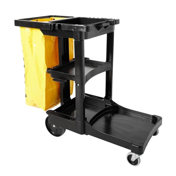 Janitor Cleaning Cart with Zip Bag, 24 gal Capacity, 46 in L, 21 3/4 in W, 38 3/8 in H, Black/Yellow