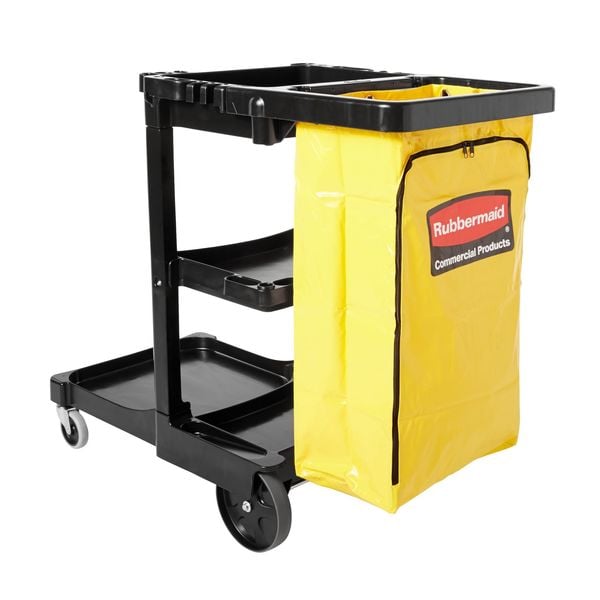 Janitor Cleaning Cart with Zip Bag, 24 gal Capacity, 46 in L, 21 3/4 in W, 38 3/8 in H, Black/Yellow