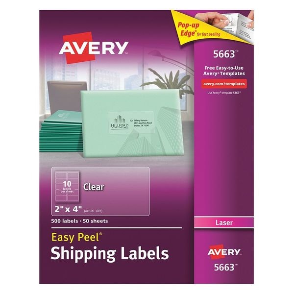 AveryÂ® Clear Easy PeelÂ® Shipping Labels for Laser Printers 5663, 2