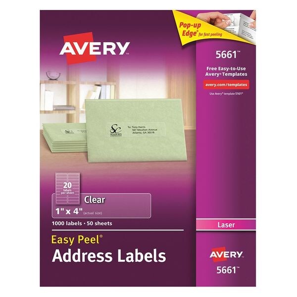 AveryÂ® Clear Easy PeelÂ® Address Labels for Laser Printers 5661, 1