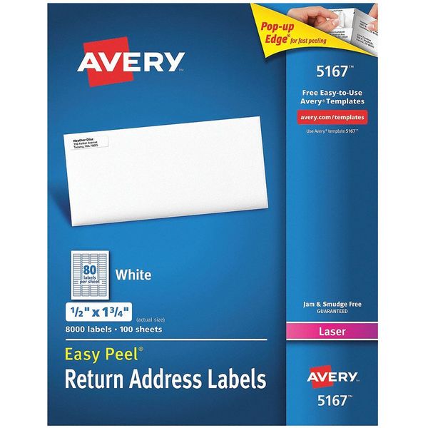 AveryÂ® Easy PeelÂ® Return Address Labels for Laser Printers 5167, 1/2