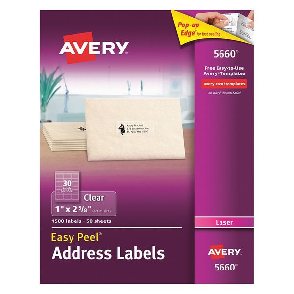 AveryÂ® Clear Easy PeelÂ® Address Labels for Laser Printers 5660Â®, 1