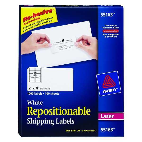 AveryÂ® Repositionable Shipping Labels for Laser Printers 55163, 2