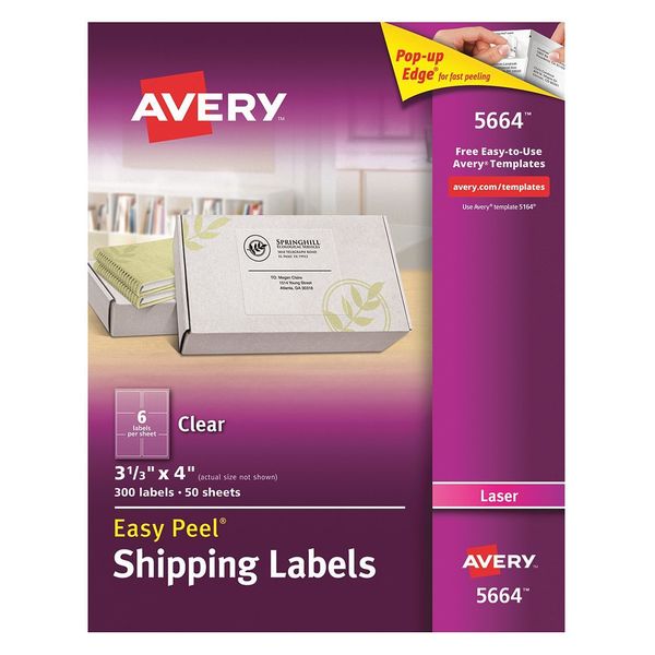 AveryÂ® Clear Easy PeelÂ® Shipping Labels for Laser Printers 5664, 3-1/3