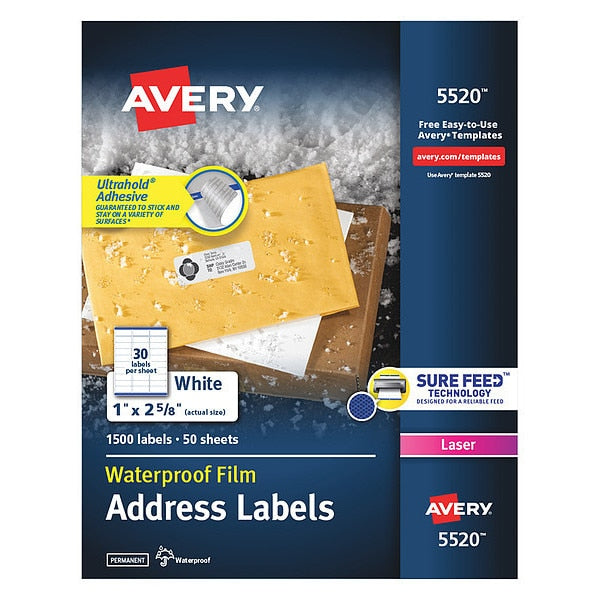 AveryÂ® WeatherProofâ¢ Mailing Labels with TrueBlockÂ® Technology for Laser Printers 5520, 1