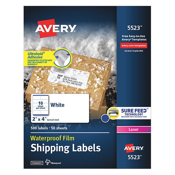 AveryÂ® WeatherProofâ¢ Mailing Labels with TrueBlockÂ® Technology for Laser Printers 5523, 2