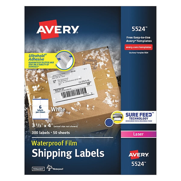 AveryÂ® WeatherProofâ¢ Mailing Labels with TrueBlockÂ® Technology for Laser Printers 5524, 3-1/3