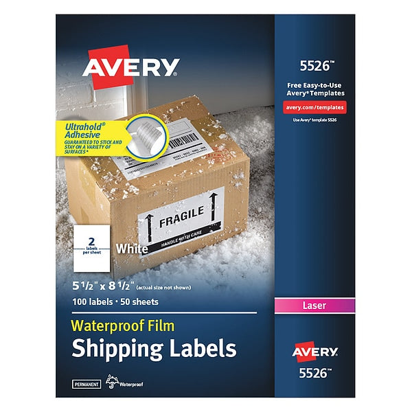 AveryÂ® WeatherProofâ¢ Shipping Labels, TrueBlockÂ® Technology, Laser Printers, 5-1/2