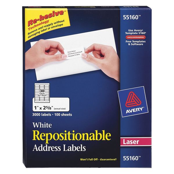 AveryÂ® Repositionable Address Labels for Laser Printers 55160, 1