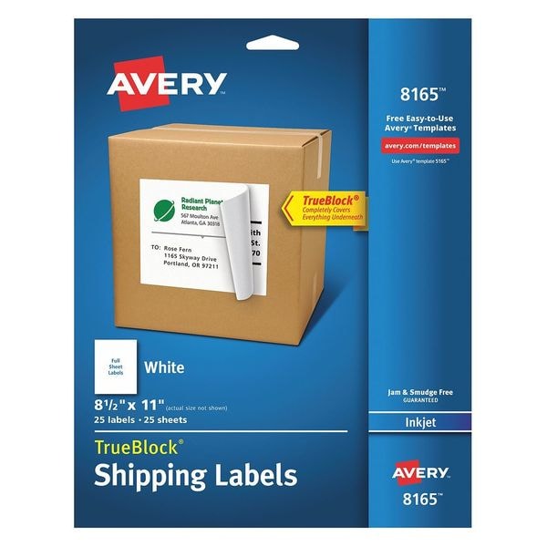 AveryÂ® Shipping Labels with TrueBlockÂ® Technology for Inkjet Printers 8165, 8-1/2