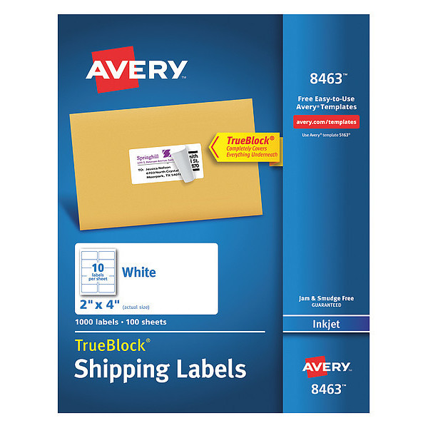AveryÂ® Shipping Labels with TrueBlockÂ® Technology for Inkjet Printers 8463, 2