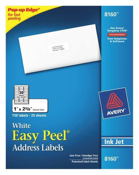 AveryÂ® Easy PeelÂ® Address Labels for Inkjet Printers 8160, 1