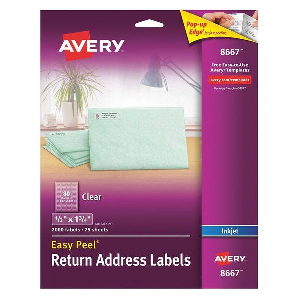 AveryÂ® Clear Easy PeelÂ® Return Address Labels for Inkjet Printers 8667, 1/2