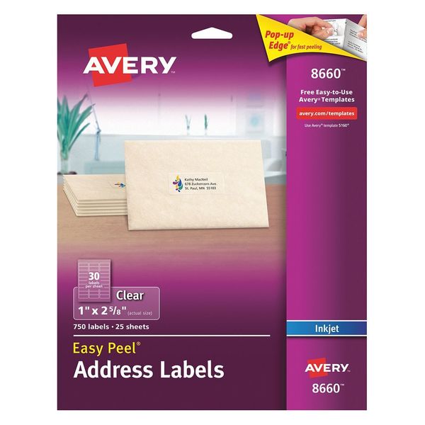 AveryÂ® Clear Easy PeelÂ® Address Labels for Inkjet Printers 8660, 1