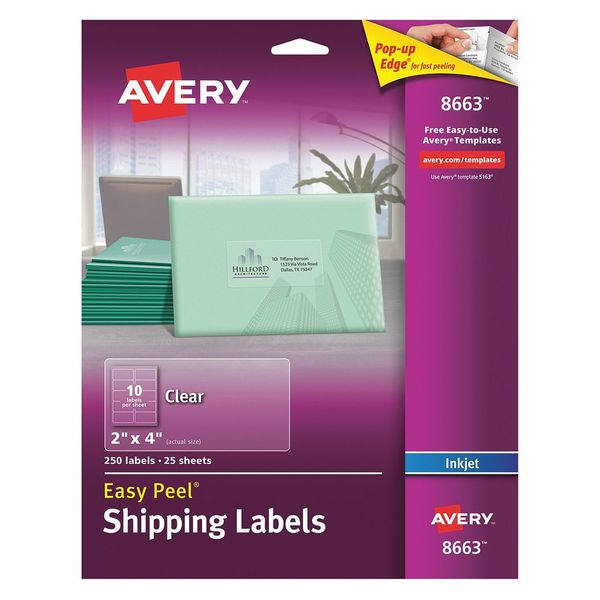 AveryÂ® Clear Easy PeelÂ® Shipping Labels for Inkjet Printers 8663, 2