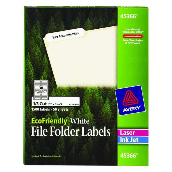 AveryÂ® EcoFriendly White File Folder Labels 45366, 2/3