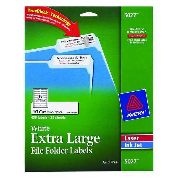 AveryÂ® White Extra-Large File Folder Labels for Laser and Inkjet Printers 5027, 15/16