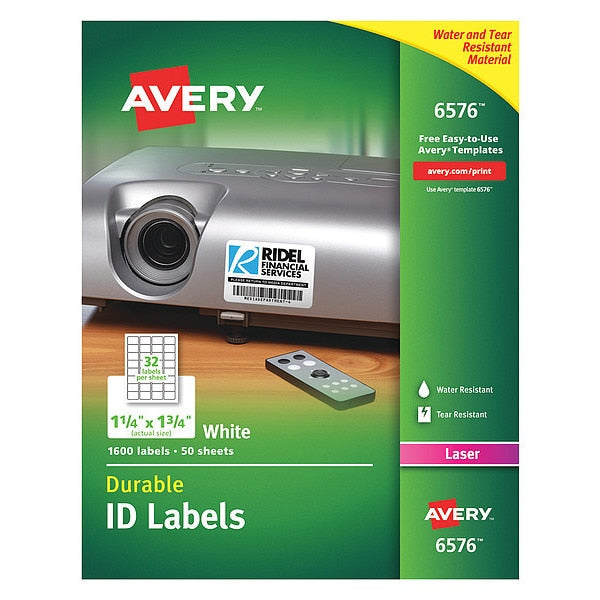 AveryÂ® White Permanent Durable ID Labels for Laser Printers 6576, 1-1/4