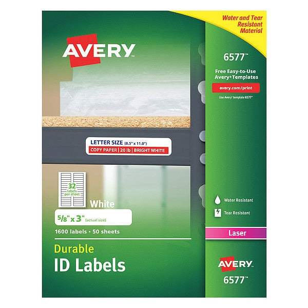AveryÂ® White Permanent Durable ID Labels for Laser Printers 6577, 5/8