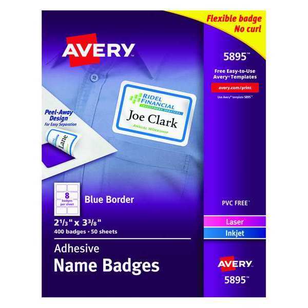 AveryÂ® White Adhesive Name Badges with Blue Border 5895, 2-1/3