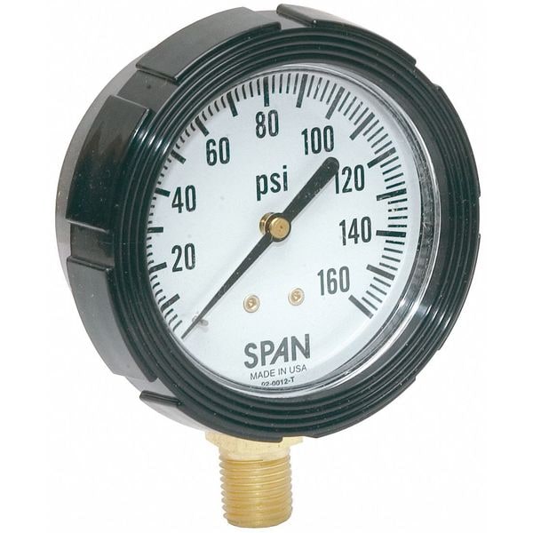 Pressure Gauge, 0 to 160 psi, 1/4 in MNPT, Plastic, Black