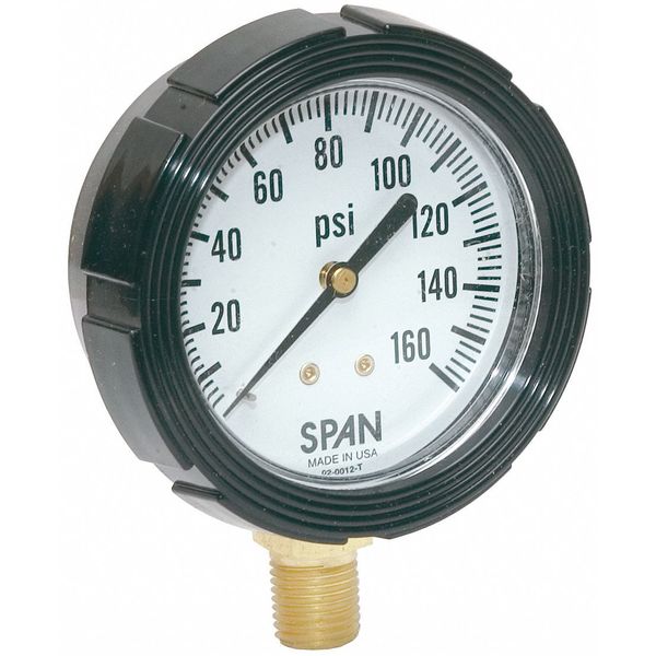 Pressure Gauge, 0 to 160 psi, 1/4 in MNPT, Plastic, Black