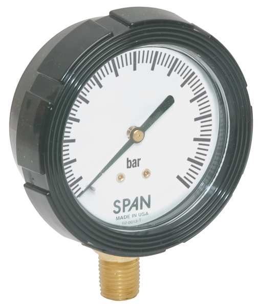 Compound Gauge, -1 to 0 to 9 Bar/Bar, 1/4 in MNPT, Plastic, Black