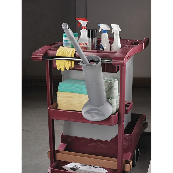 Toilet Brush with Caddy, 22 1/2 in L Handle, 3 1/2 in L Brush, White, Plastic, 26 in L Overall