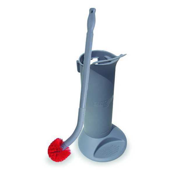 5 in W Toilet Brush with Caddy, 24 in L Handle, 2 in L Brush, Red, Plastic, 26 in L Overall