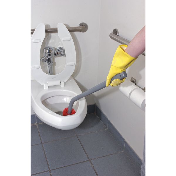 Toilet Brush with Caddy, 22 1/2 in L Handle, 3 1/2 in L Brush, White, Plastic, 26 in L Overall