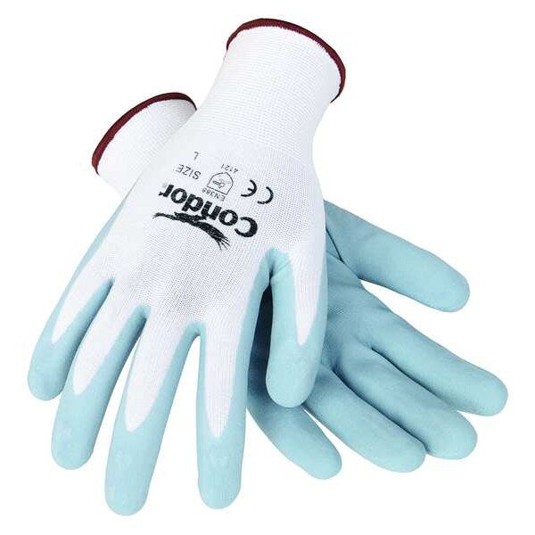 Nitrile Coated Gloves, Palm Coverage, White/Gray, S, PR
